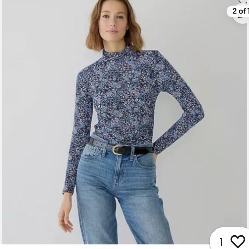 J. Crew Ruched matte jersey turtleneck in Coventry floral size small